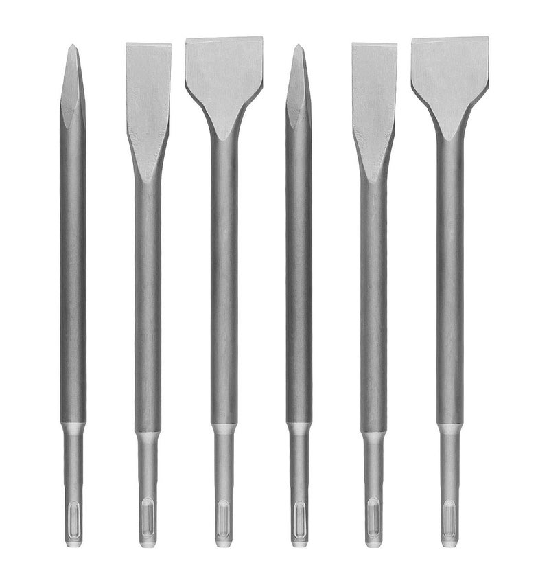 CertBuy 6-Piece SDS Plus Concrete Drill Bit Set - Rotary Hammer Bits Including Point Chisel, 20mm & 40mm Flat Chisels - Image 1